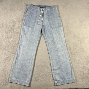 James Perse Pants Womens 2 Medium Blue Wide Leg Pull On Denim Relaxed Drawstring